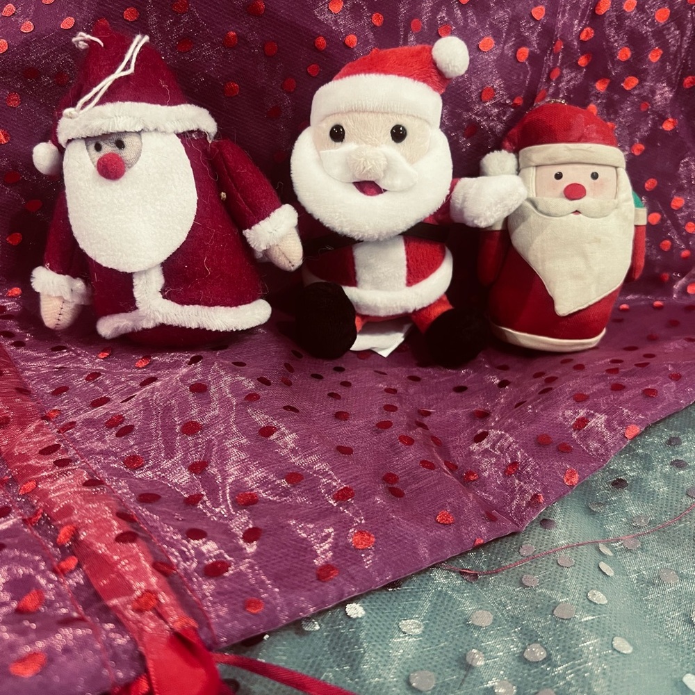 Vintage Cuddle Barn Plush Santa Ornament Bundle